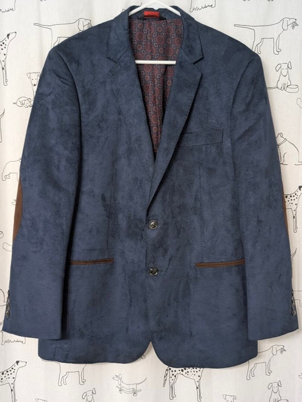 Linea Uomo Mens Suede Sportcoat Jacket Double Vent Elbow Patch Academia Navy 42R